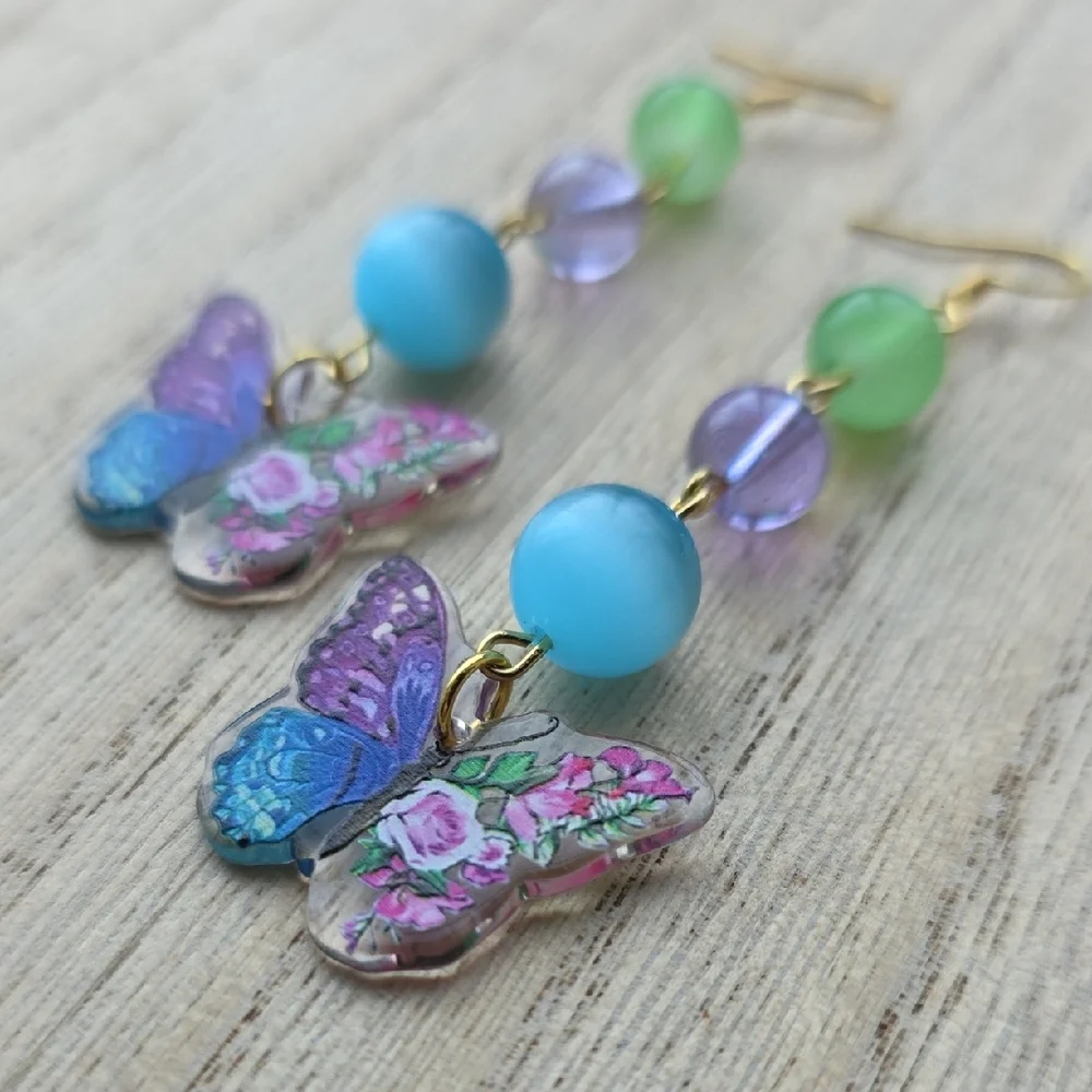 Handmade Butterfly Charm Earrings - Picture 2 of 5